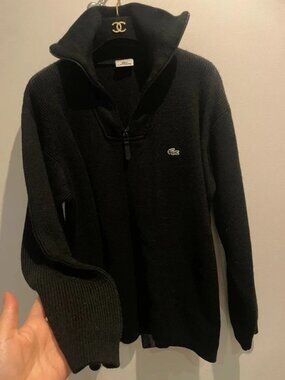Vintage Lacoste Unisex Half-Zip Wool Knit Sweater Black Size M